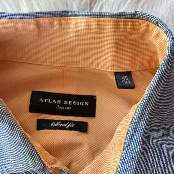 Atlas Design Shirt Sz 40 15 3/4 Dress Tailored Fit Orange Blue Career Work Mens - Picture 4 of 9